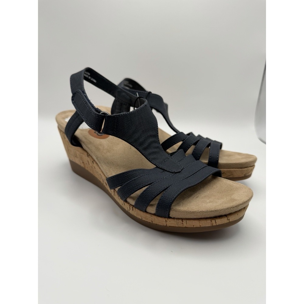 BareTraps Women's Size 8 Black Strappy Wedge Sandals Comfort Cork Heel Casual